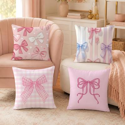 Pretty Pink Bow Pillow Case Organic Short Plush Cushion Covers Breathable Washable WrinkleResistant