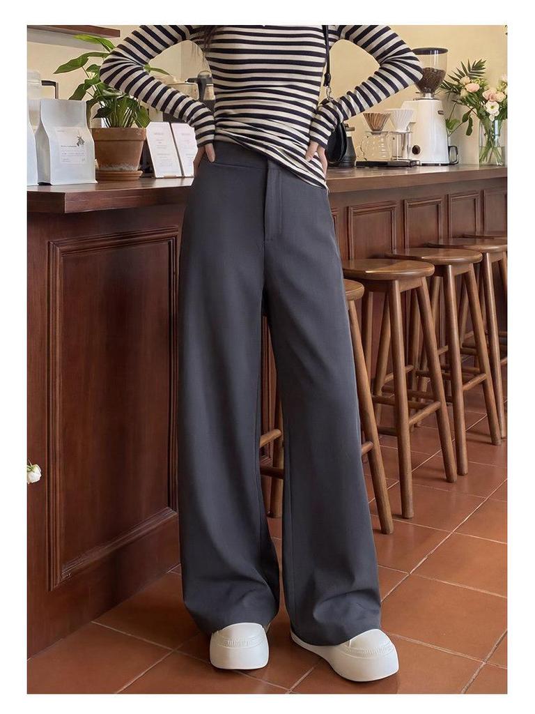Women's Khaki Wide-Leg Trousers - Spring/Autumn 2026 High-End Slim Straight-Leg Suit Pants