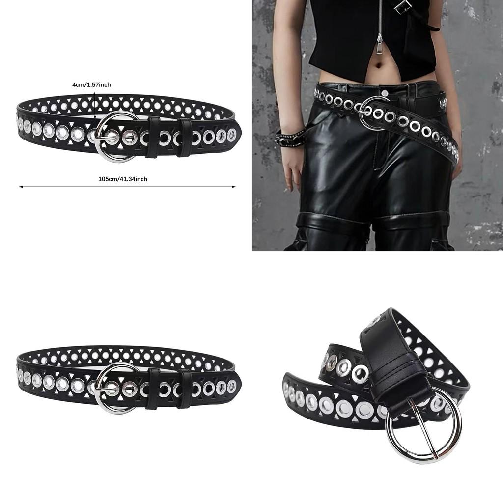 Style Double Row Buckle Belt For Denim Jeans With Metal Eyelet Closure