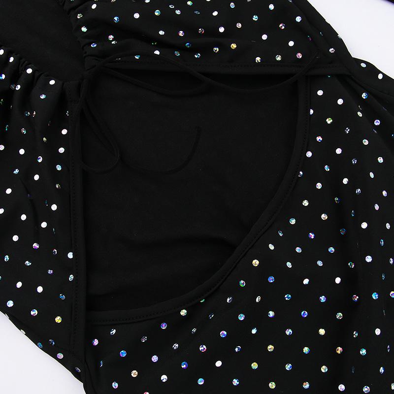 Lesklé diamanty Šněrovací šaty pro ženy Sexy Vystřihované S vysokým pasem Bodycon Šaty s dlouhým rukávem Dámské Letní párty Štíhlé Elegantní Večerní šaty Ženské