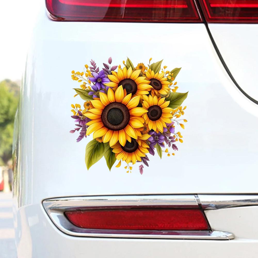 QT2095#15cm Sunflower Bouquet Waterproof Car Decorative Decal, Laptops, Bumpers, Glass Window Sticker