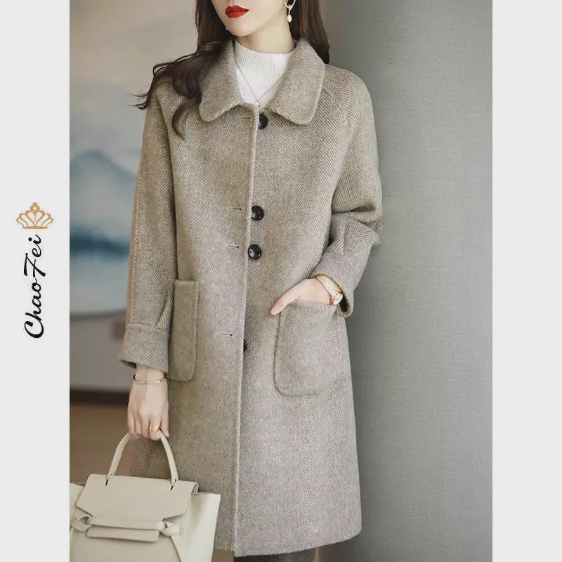 Women's Wool Coat: 2025 Spring/Autumn Korean Style Slim Fit, Medium-Long Length