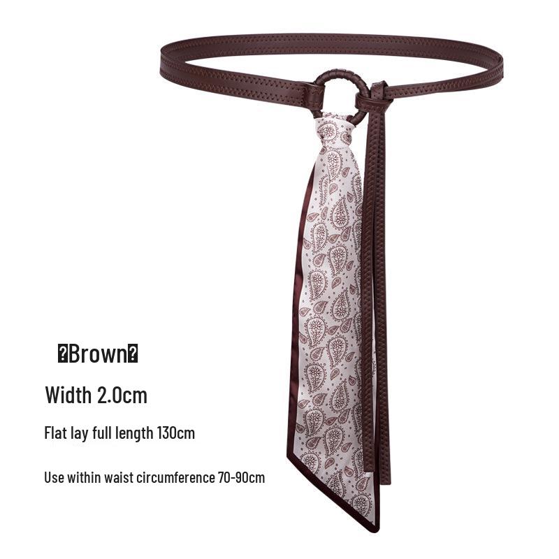 Red Silk Scarf Belt: Women's Retro Accessory for Jeans or Skirt with Double Belt Design.