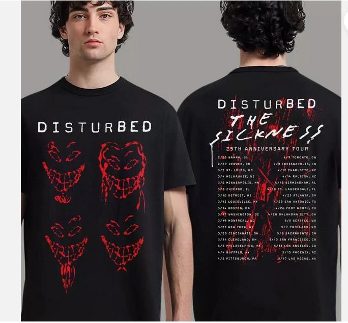 Disturbed The Sickness 25th Anniversary Tour Faces Tour Two Sides Unisex T-Shirt S