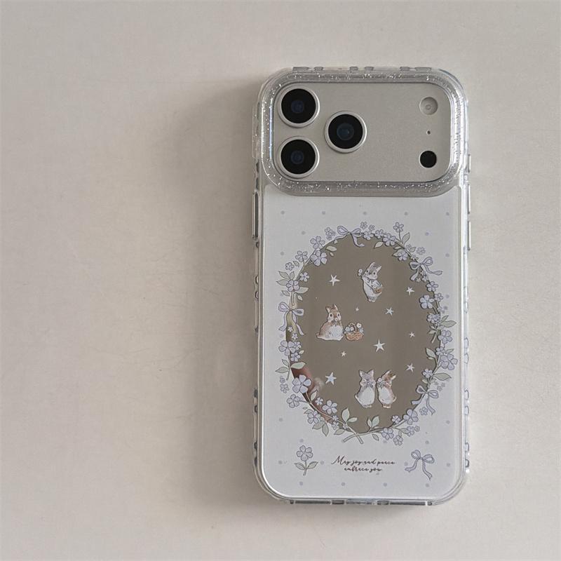 Новый 2026 Зеркальная Поверхность Фиолетовый Цветочный Заяц Чехол для Телефона Для iPhone 17 Pro 16 15 14 17 Pro Max Блестящий Ударопрочный Чехол Девочка For iPhone 17ProMax