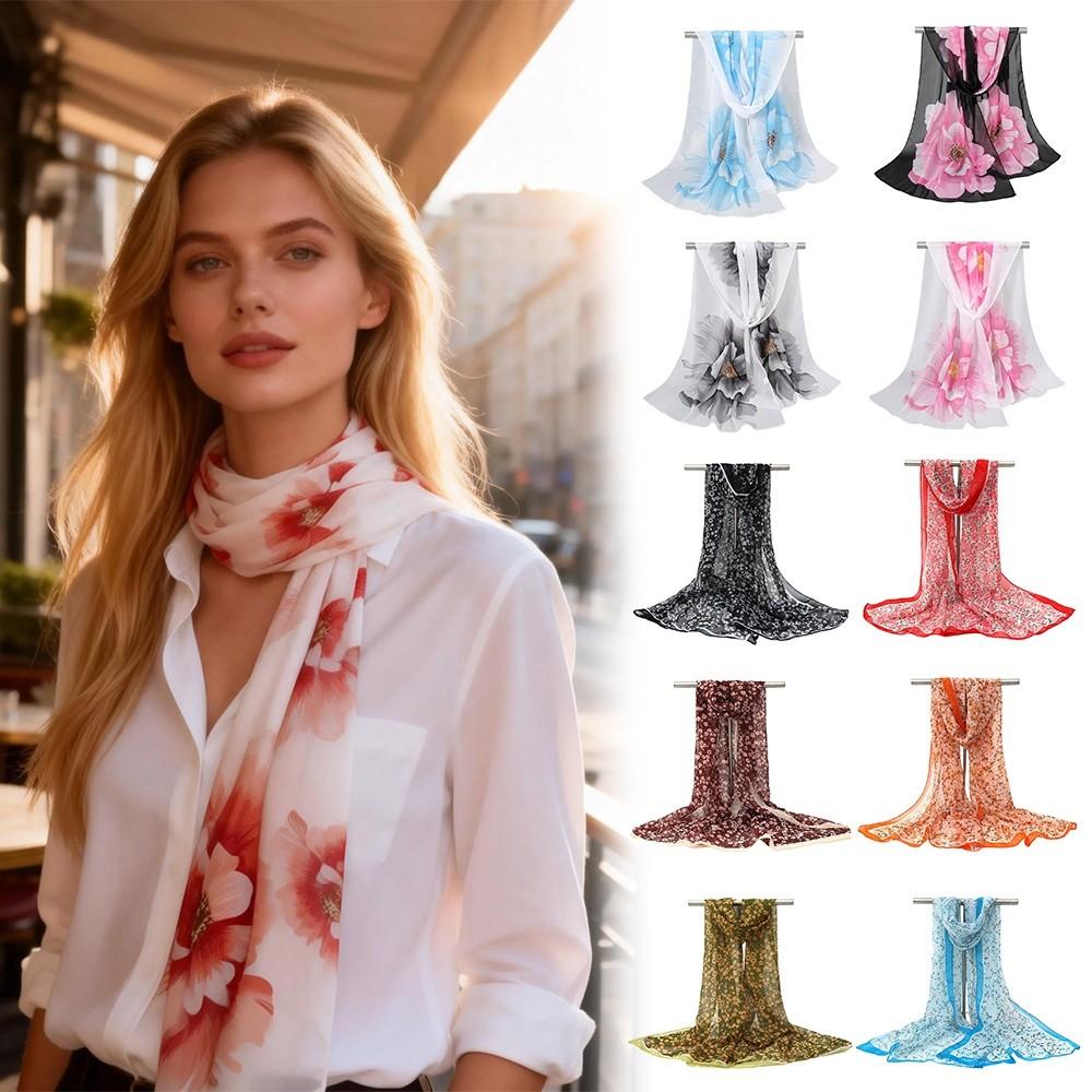 Floral Print Chiffon Scarf Long Shawl Silk New Beach Scarves  Summer
