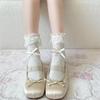 Lace Trim Lolita Ballet Bow Mid-Calf Socks - Spring/Summer Hollow Out Style