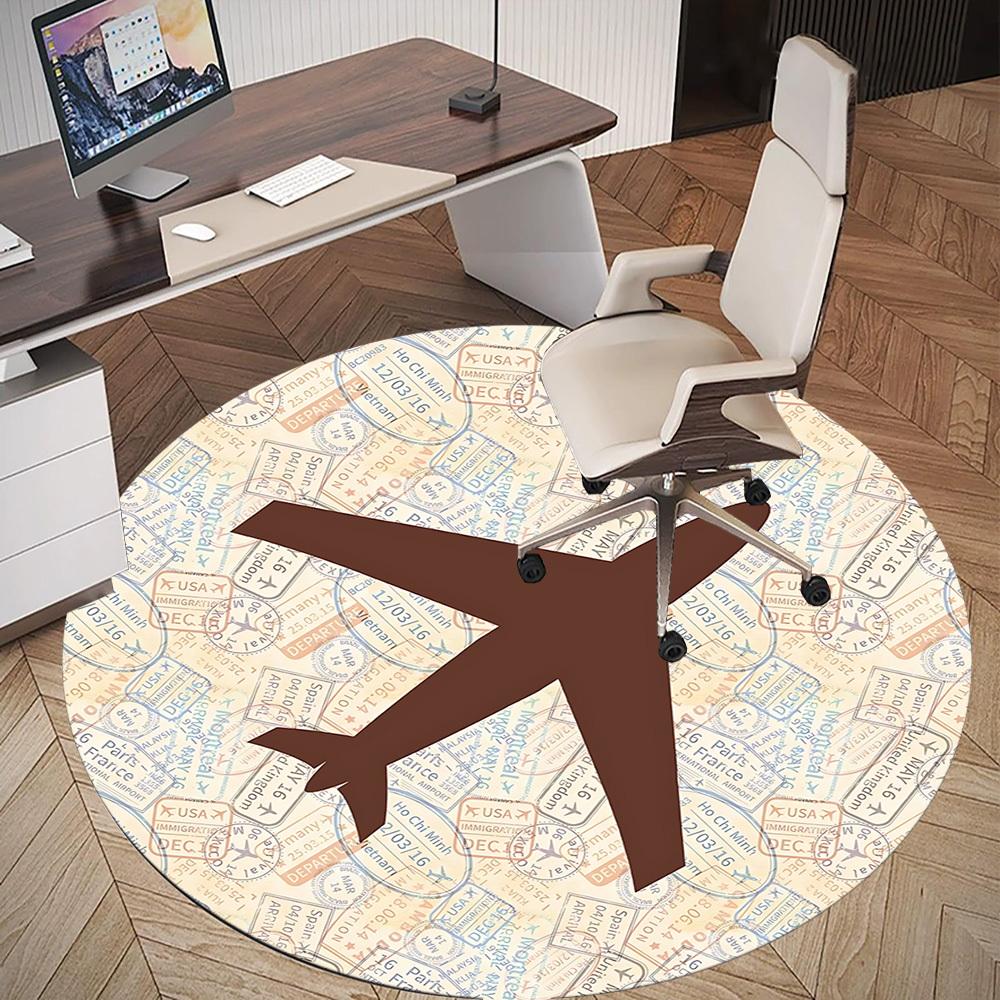 1pc travel stamps Round Chair mat Area Rug - Non-Slip, Floor Mat for Office, Bedroom, and Indoor Decor c1125400