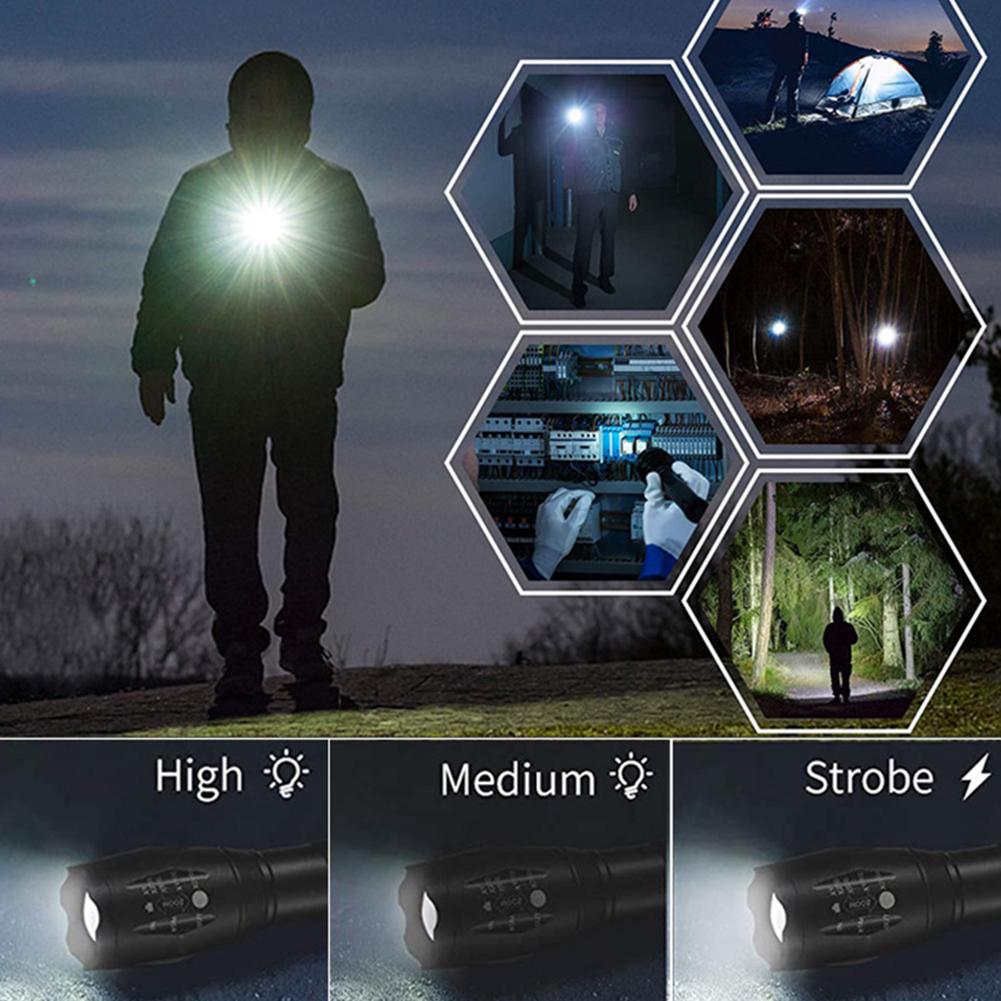 Portable Torch Light USB Rechargeable LED Flashlight Life Waterproof for Hiking Adventure Exploring Emergency Outdoor Lighting