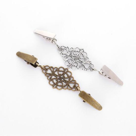 Women Vintage Hollow Floral Cardigan Collar Clip Dress Shawl Cinch Clasp Pin