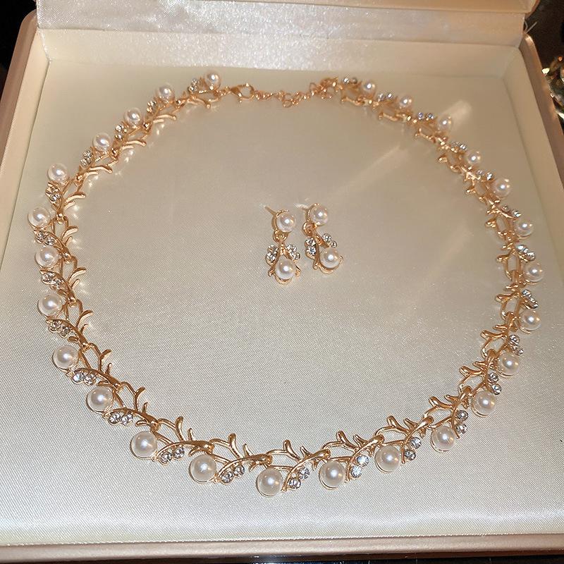 Luxus Strass Halskette Ohrringe Für Frauen Perlenohrringe Hochzeiten Bankett Zirkon Sets