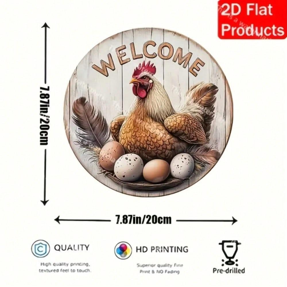 1PC 2D Graphic Country Style Welcome Sign Rooster and Egg Pattern Home Porch Indoor Display Decor