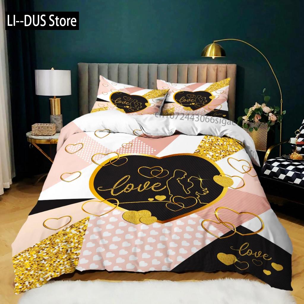 Set Copripiumino Cuore d'Amore Rosa Set Biancheria da Letto Cuore d'Amore Regalo San Valentino Camera da Letto Ragazza Microfibra Queen King Size Copripiumino