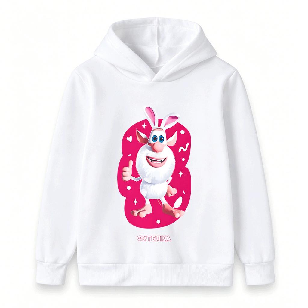 Kids Boys Girls Cartoon White Rabbit Print Pullover Hoodie Casual Soft Long Sleeve Warm Hooded Sweatshirt for Children Daily Outdoor Streetwear
