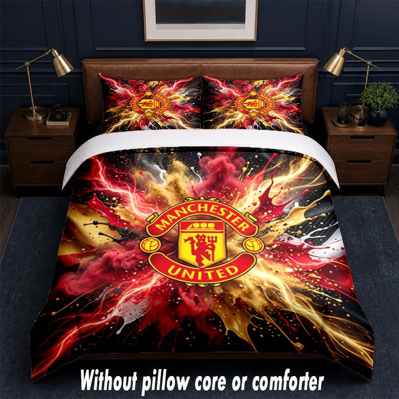 Manchester United Diseño Juego de Cama Ropa de Cama 1 Funda Nórdica + 2 Fundas de Almohada Suave Transpirable Ropa de Cama para el Hogar