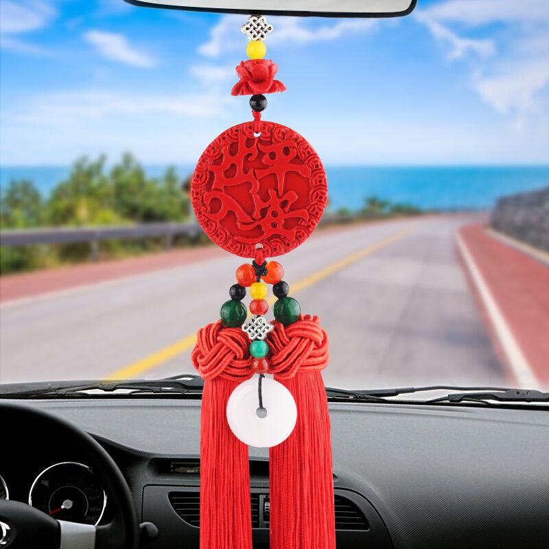 Cinnabar Rearview Mirror Pendant: Double-Sided Chinese Knot Gourd for Safe Entry and Exit.