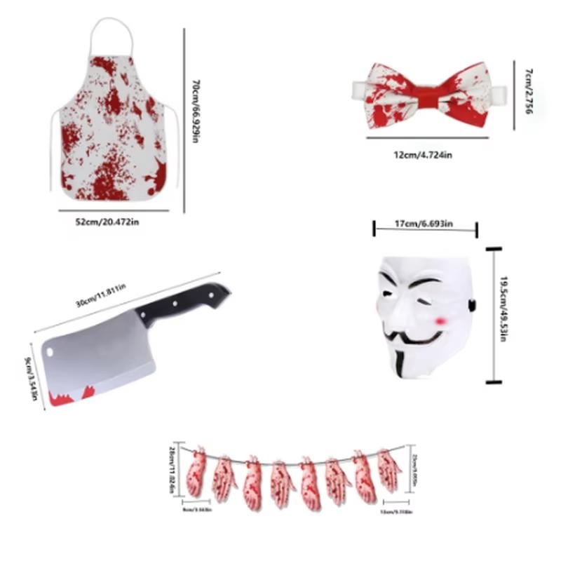 PESENAR Blood Stain Simulation + Funny Props Halloween Butcher Set Bloody Apron Kitchen Knife Cos Outfit