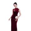 Daily waist and thin simple and generous dress for women's temperament of the Republic of China, elegant and improved black velvet embroidered