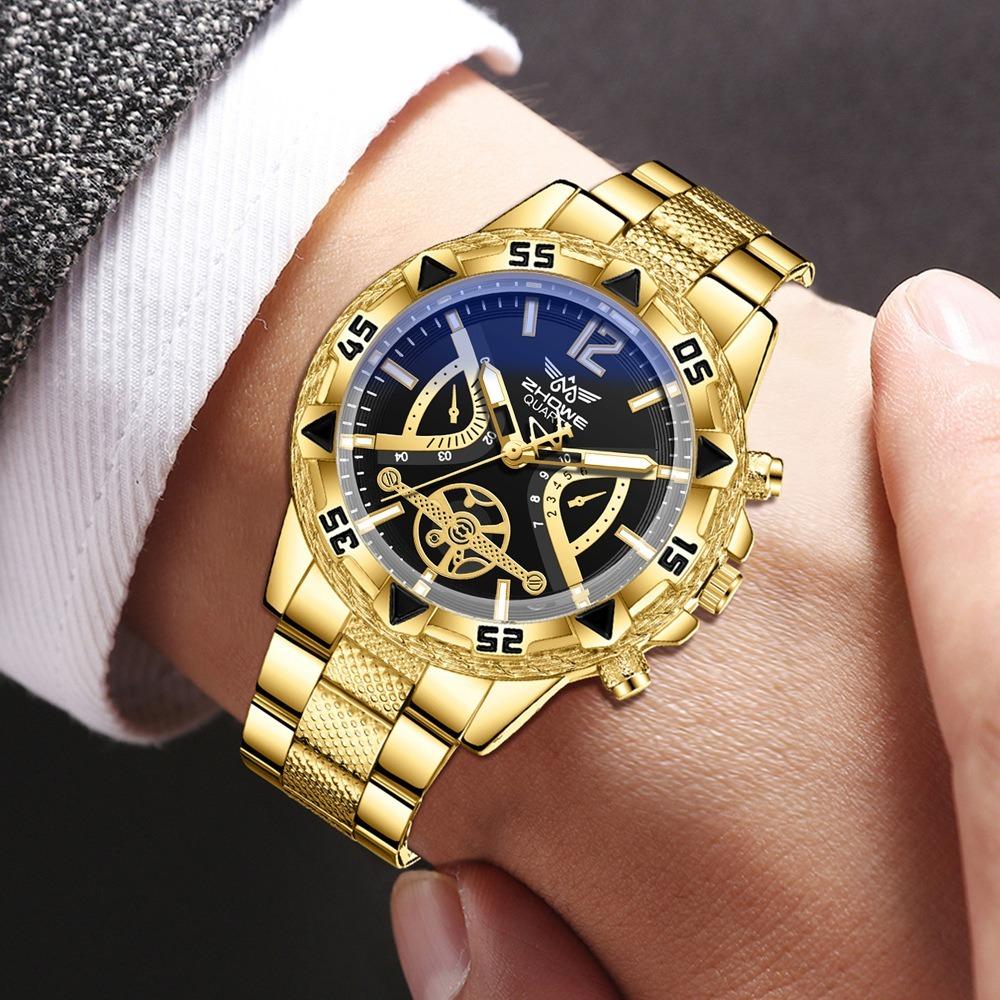 Men's Watch Blu-ray Glass Quartz Watch Classic Watch False Three-eye Digital Alloy Watch