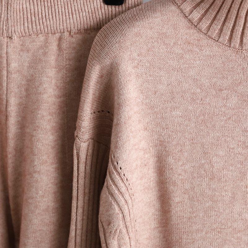 New Fashion Causal Knitted Pullover Suit Solid Color Half High Collar Wide Leg Pants Two Piece Set Autumn Winter