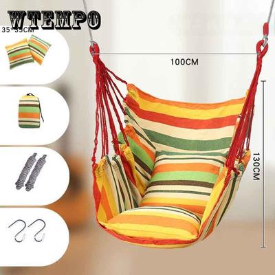 Striped Canvas Hammock Sling Swing Indoor and Outdoor Thickened Canvas Cradle Chair Including Pillow