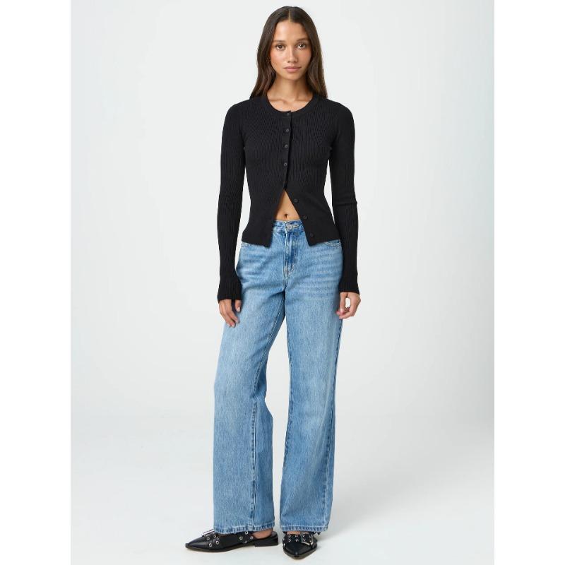 Y2k Mode Damen S Schlanke Passform Langarm Strickjacke Mit Knöpfen