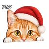 Holiday Table Decoration Cute Cat Shelf Sitter, Wooden Christmas Hat Peeking Desk Figurine, Funny Animal Centerpiece Sign, Lover Gift for Home Office