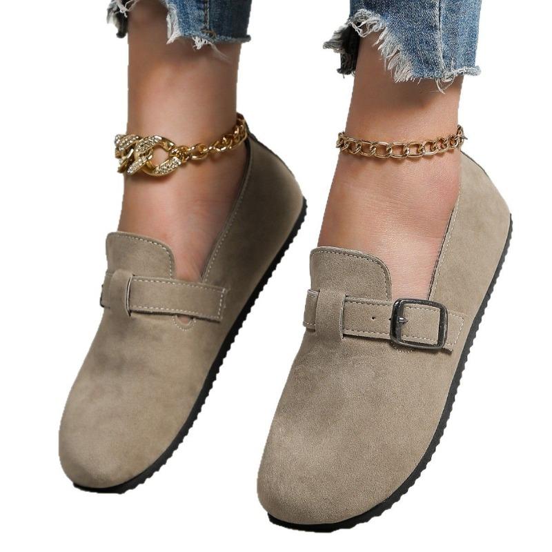 Flachsohlige Einzel-Schuh Damen Boken Schuhe an einem Fuß Rundspitze Schnalle Bequeme Slipper