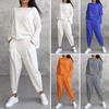 2 Pcs/Set Women Top Pants Suit Round Neck Long Sleeves Solid Color Irregular Sweatshirt Drawstring Elastic Waist Trousers Daily Wear Sport Outfit