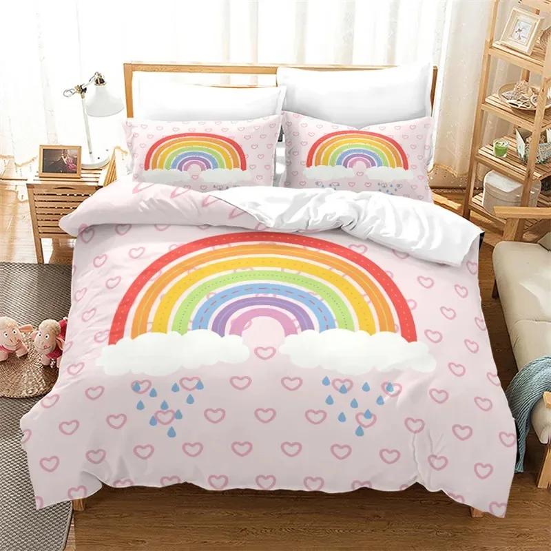 Fantasy Rainbow Cloud Duvet Cover Set Queen King Size Zebra Unicorn Bedding Sets Girly Princess Comforter Cover For Girls