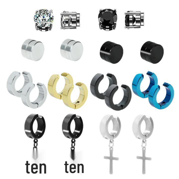 Stainless Steel Cross Zircon Magnetic Earrings: Non-Pierced Clip-On Ear Cuffs Fashion Set