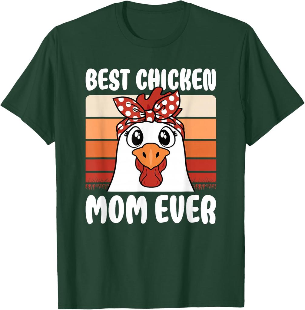 Beste Hühnermama aller Zeiten Cartoon Huhn Retro Bauernhof-Liebhaber Damen T-Shirt Lässig Kurzarm Rundhals T-Shirt