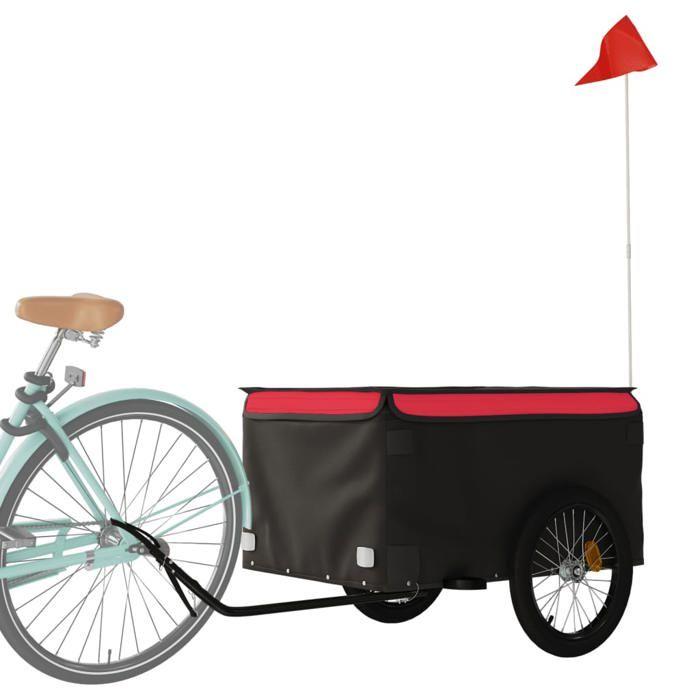 VidaXL Remorque de Vélo, Chariot de Transport avec Barre, Remorque de Bicyclette avec Drapeau Jardin Extérieur, Noir et 94090