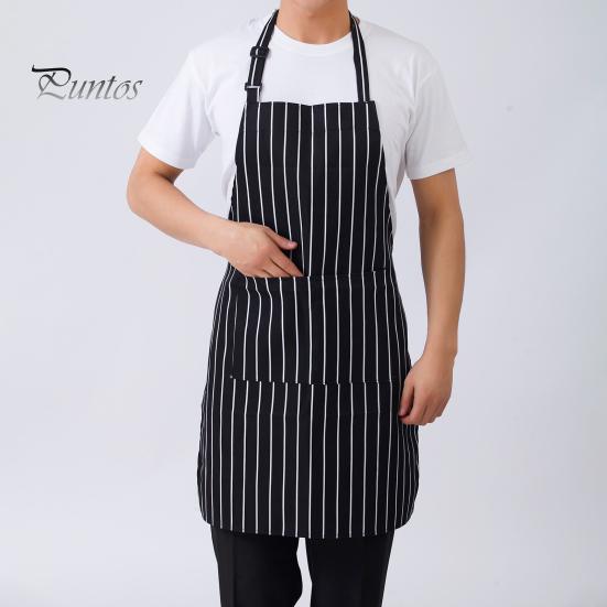 Oil-proof Chef Apron Waterproof Cleaning Bib Stripe Design Adjustable Polyester Cotten with Tool Pockets Wear-resistant for Men Women Oil Stain