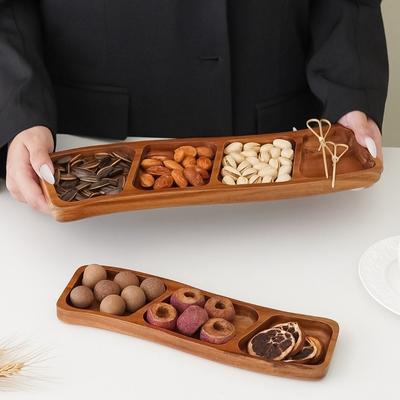 Durable Curved Design Wooden Snack Tray 3/4 Compartments Portable Nut Platter Decorative Candies Tray Coffee Tables