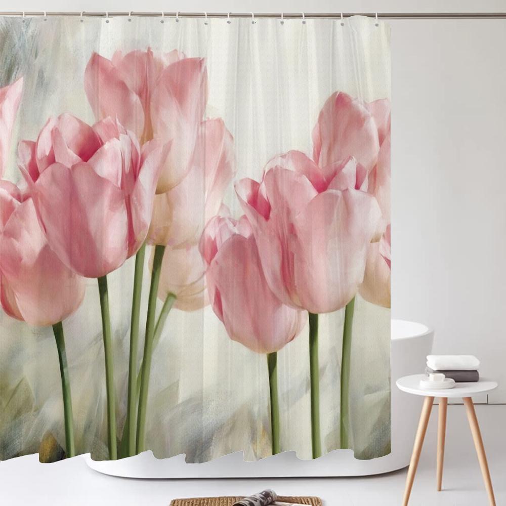 Watercolor Flower and Rose Print Shower Curtain Waterproof Shower Curtain Bathroom Partition Curtain Bathroom Decor Accessories