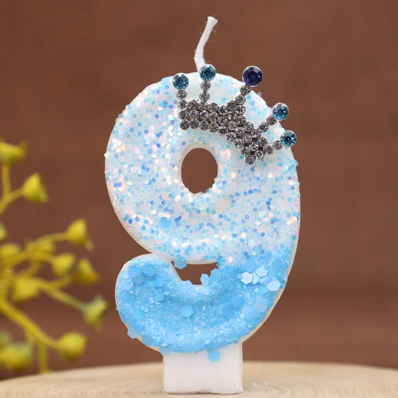 

New Charming Blue Crown Creative Digital Candle Celebration Candle Cake Decoration Birthday Candle 9