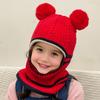 Children Hat Plush Balls Decor Thickened Knitting Hat 3-in-1 Design Hat Scarf Face Guard Headgear Elastic Fit Windproof Hat