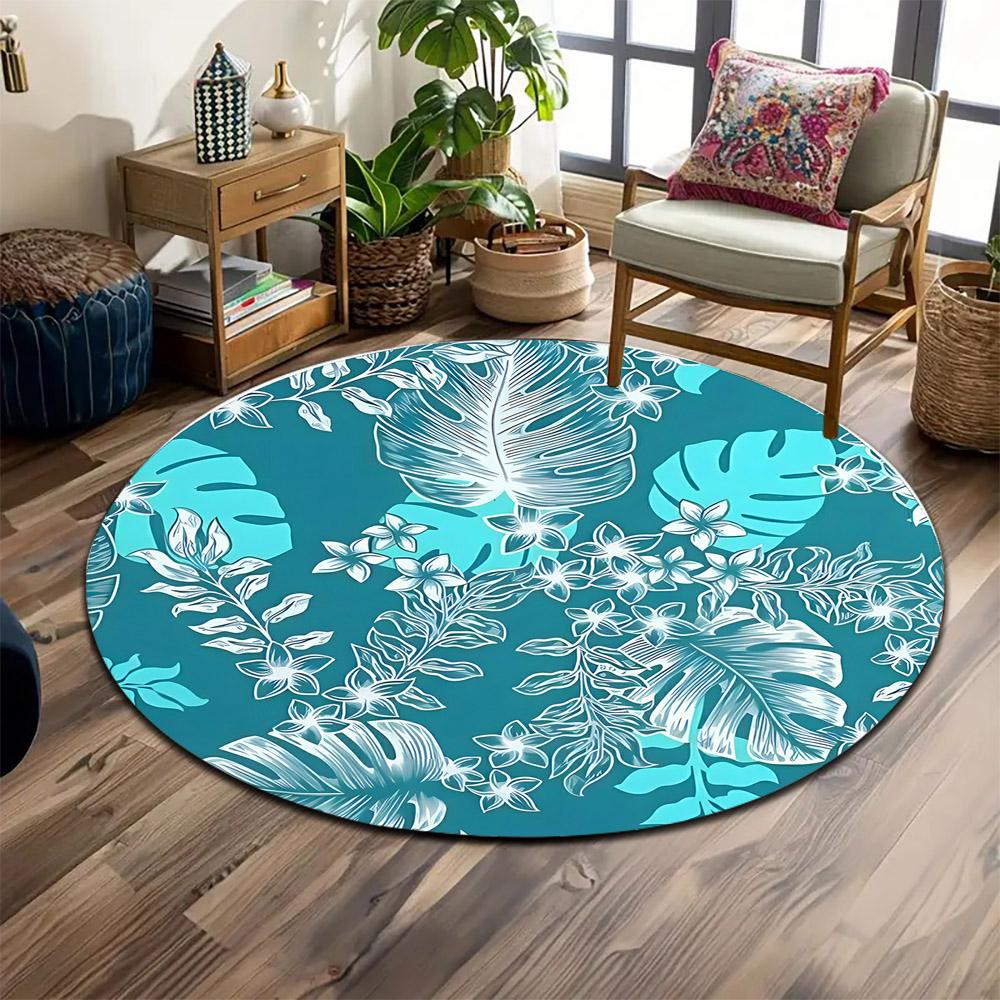 Tropical Floral Leaf Pattern Print round rug, living room, bedroom, playroom carpet, non slip floor mat, gift