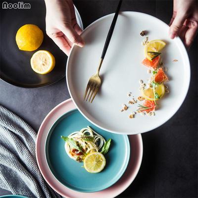 Ceramic Round Steak Plates Beef Plate Dessert Dish Minimalist Pizza Breakfast Dish Tableware