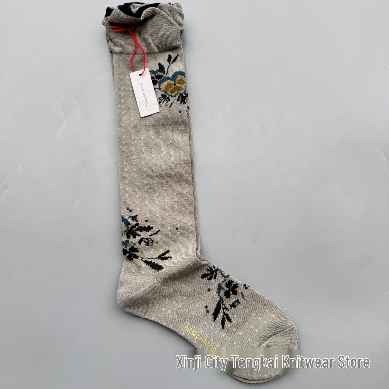 

Minagawa Akira Women s Retro Literary Lace Top Knee-High Socks with Floral Plants One Size 36-40