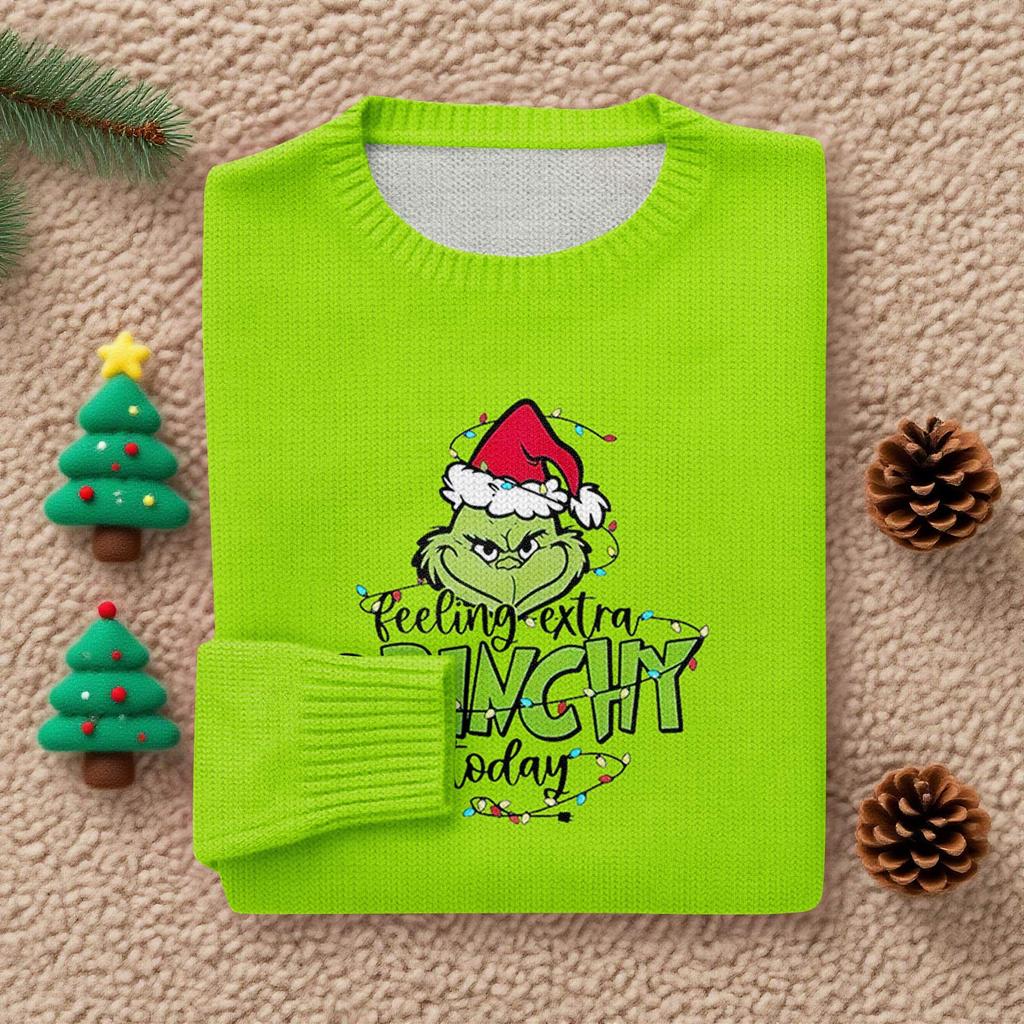 Svetry s dlouhým rukávem pro ženy s kulatým výstřihem, ležérní, roztomilý pletený svetr s potiskem, nadměrný