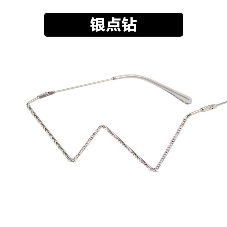 No Piece Personalized Metal Diamond-Encrusted Glasses Frame Trendy Half Frame Street Shot W-Shaped Decorative Frame