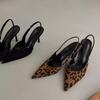 New Fashion Belt Buckle Strap Pointed Toe Women Pumps One Kick Bare Heels Baot Shoes Leopard Print Sexy Dress Sandalias De Mujer