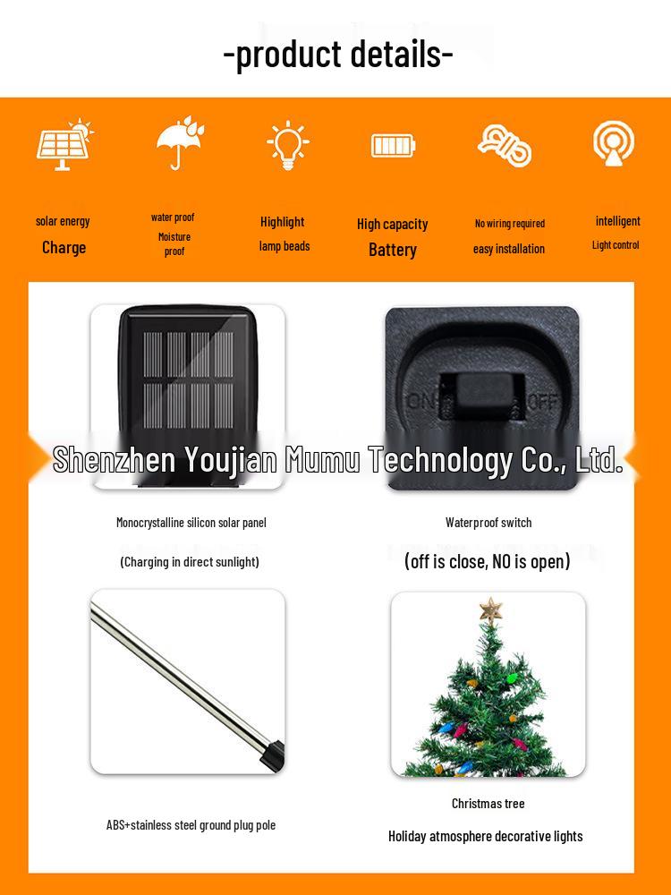 Luci Solari da Esterno per Albero di Natale - Decorazioni Natalizie Impermeabili per Giardino, Prato e Cortile