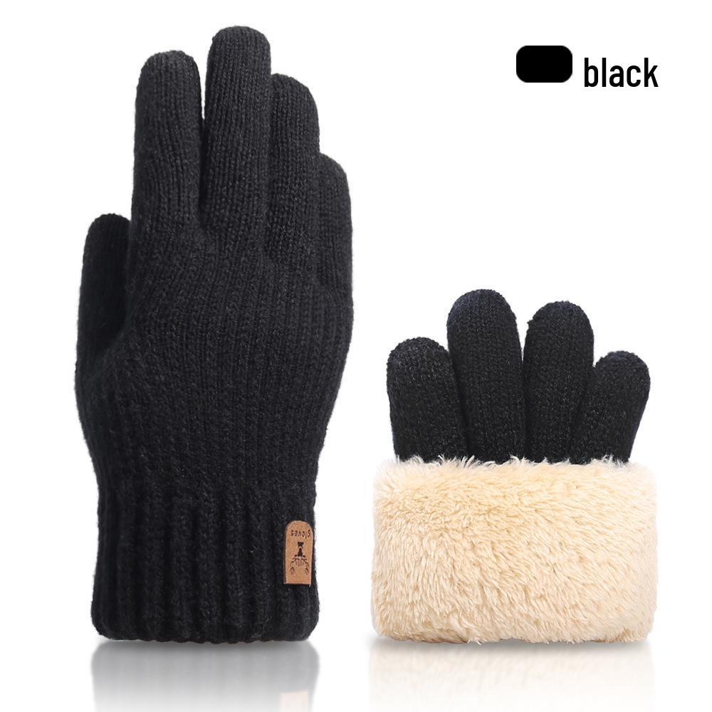 Men's Winter Touchscreen Wool Knit Gloves - Thickened Velvet Lining for Outdoor Cold Protection