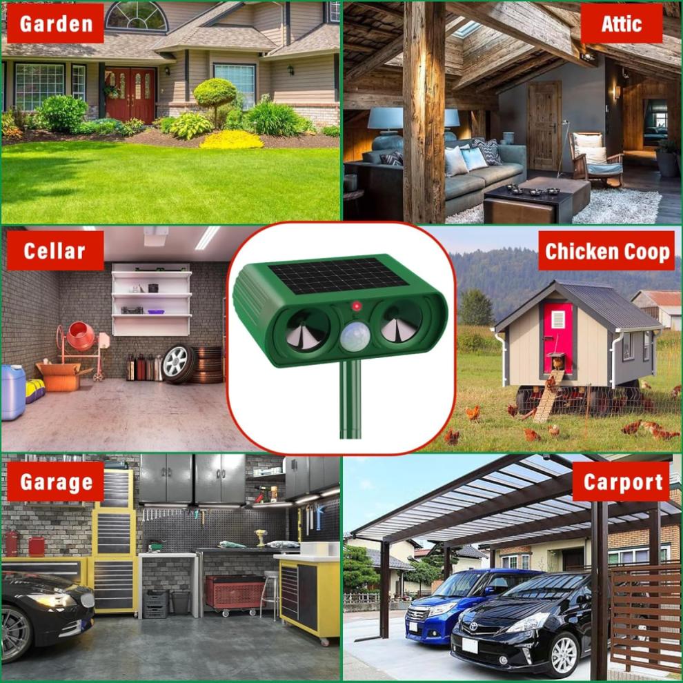 Humaner Tiervertreiber für Gartensicherheit, Bewegungsmelder-aktivierter Ultraschall-Tiervertreiber mit Solarladung, Outdoor-Tiervertreiber mit