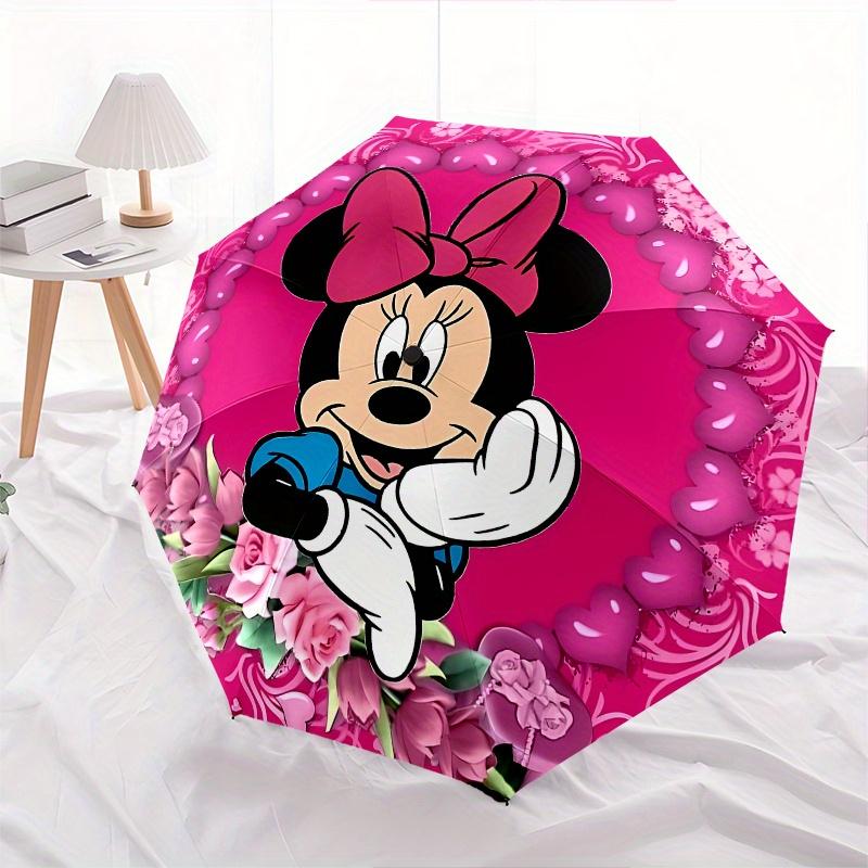 Disney Minnie Mouse Manual Opening and Closing Umbrella - 8-Rib Reinforced Folding Design, Lightweight