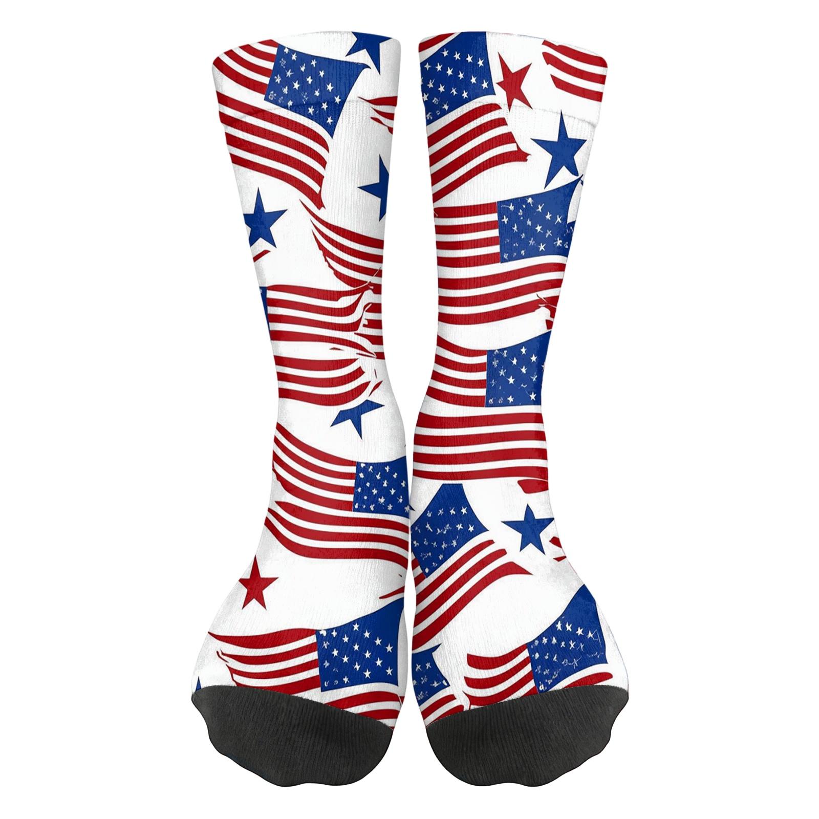 

Women s breathable and comfortable -high socks with Independence Day prints and mid-calf design One Size