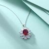 High-end Red Zircon Flower Pendant, Ruby Necklace, Women's High-end 925 Sterling Silver Collarbone Chain.